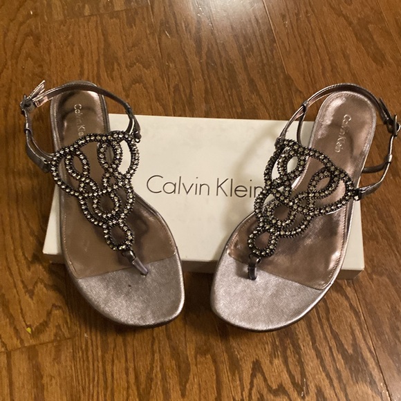 Calvin Klein Shoes - NIB Calvin Klein Nadia Metallic Leather Bejeweled, color is Anthracite, size 7.5